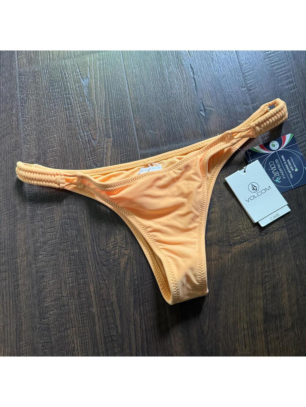 Volcom NWT Orange Bikini Bottoms Cheeky Knit Roped Details Sz M